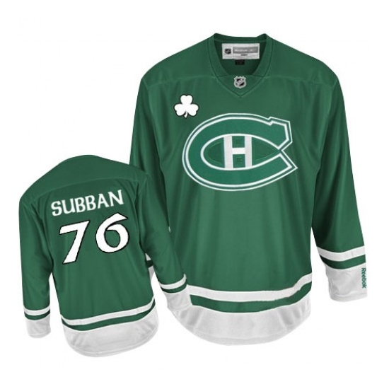 P.K Subban Montreal Canadiens Youth Authentic St Patty's Day Reebok Jersey - Green
