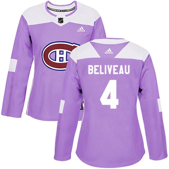 Jean Beliveau Montreal Canadiens Women's Authentic Fights Cancer Practice Adidas Jersey - Purple
