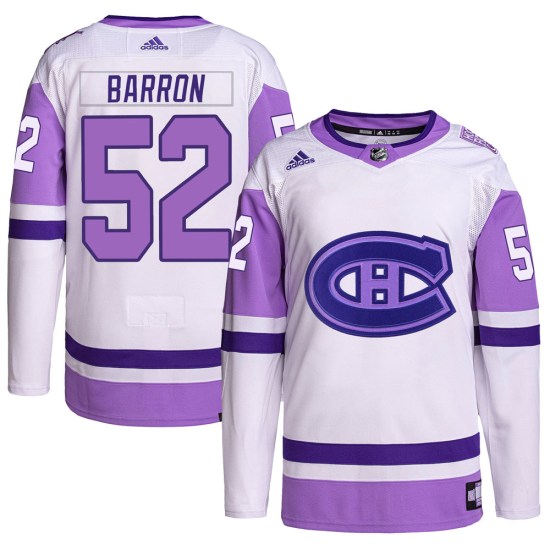 Justin Barron Montreal Canadiens Youth Authentic Hockey Fights Cancer Primegreen Adidas Jersey - White/Purple