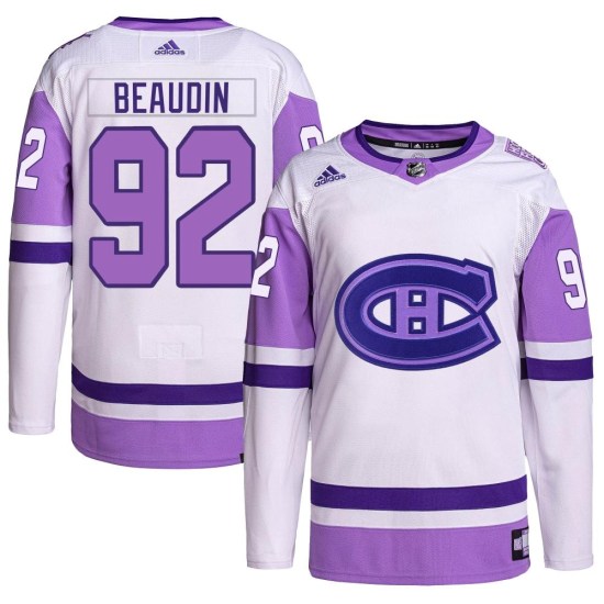 Nicolas Beaudin Montreal Canadiens Youth Authentic Hockey Fights Cancer Primegreen Adidas Jersey - White/Purple