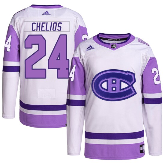 Chris Chelios Montreal Canadiens Youth Authentic Hockey Fights Cancer Primegreen Adidas Jersey - White/Purple