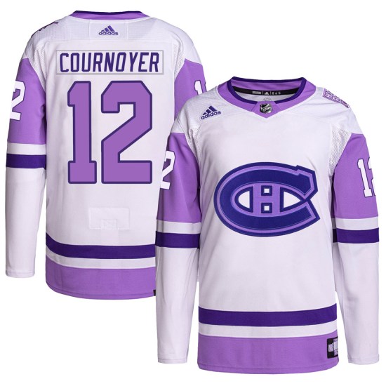 Yvan Cournoyer Montreal Canadiens Youth Authentic Hockey Fights Cancer Primegreen Adidas Jersey - White/Purple