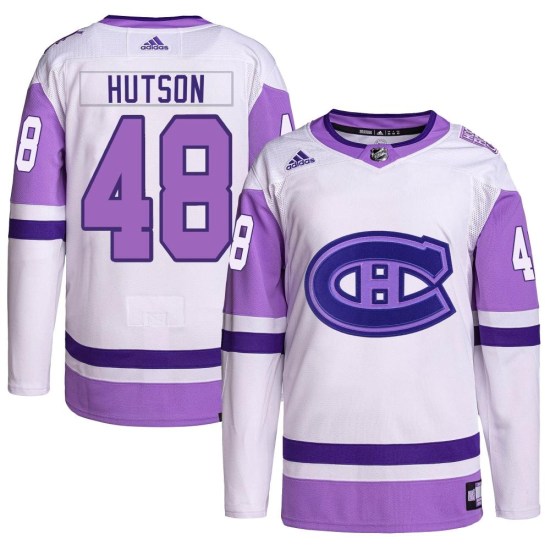 Lane Hutson Montreal Canadiens Youth Authentic Hockey Fights Cancer Primegreen Adidas Jersey - White/Purple