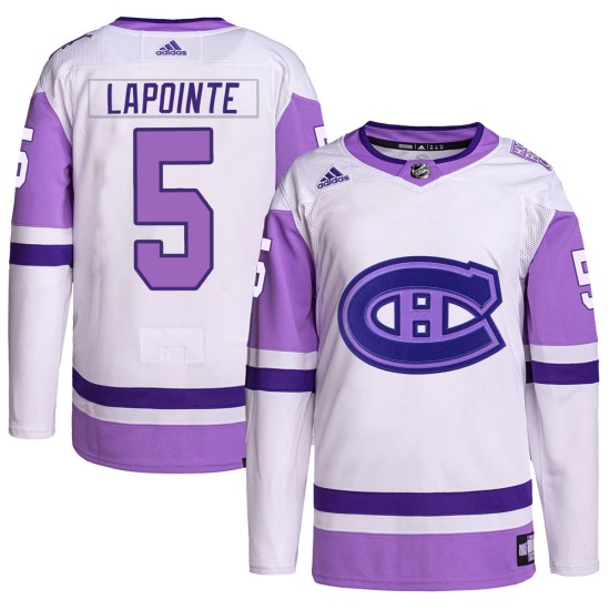 Guy Lapointe Montreal Canadiens Youth Authentic Hockey Fights Cancer Primegreen Adidas Jersey - White/Purple