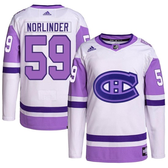 Mattias Norlinder Montreal Canadiens Youth Authentic Hockey Fights Cancer Primegreen Adidas Jersey - White/Purple