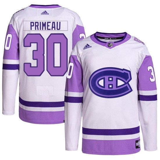 Cayden Primeau Montreal Canadiens Youth Authentic Hockey Fights Cancer Primegreen Adidas Jersey - White/Purple