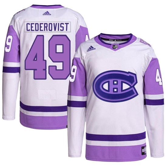 Filip Cederqvist Montreal Canadiens Authentic Hockey Fights Cancer Primegreen Adidas Jersey - White/Purple