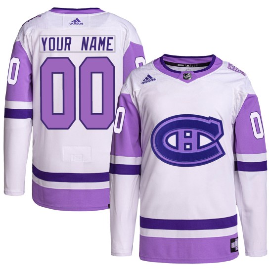 Custom Montreal Canadiens Authentic Custom Hockey Fights Cancer Primegreen Adidas Jersey - White/Purple
