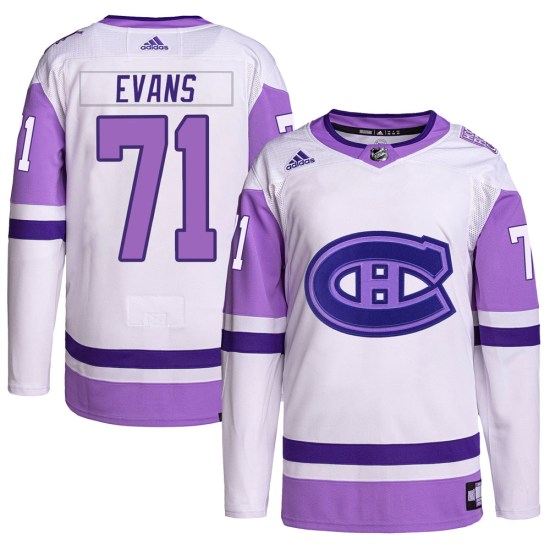 Jake Evans Montreal Canadiens Authentic Hockey Fights Cancer Primegreen Adidas Jersey - White/Purple