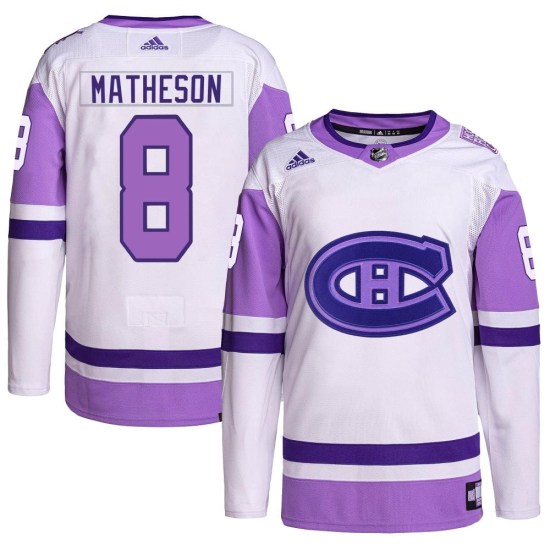 Mike Matheson Montreal Canadiens Authentic Hockey Fights Cancer Primegreen Adidas Jersey - White/Purple