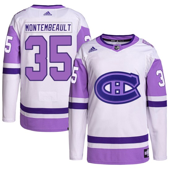 Sam Montembeault Montreal Canadiens Authentic Hockey Fights Cancer Primegreen Adidas Jersey - White/Purple